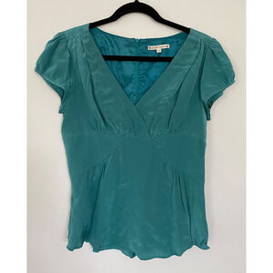 Y2K Nanette Lepore VNeck Silk Babydoll Peplum Top Womens 8 Forest Fairy Coquette